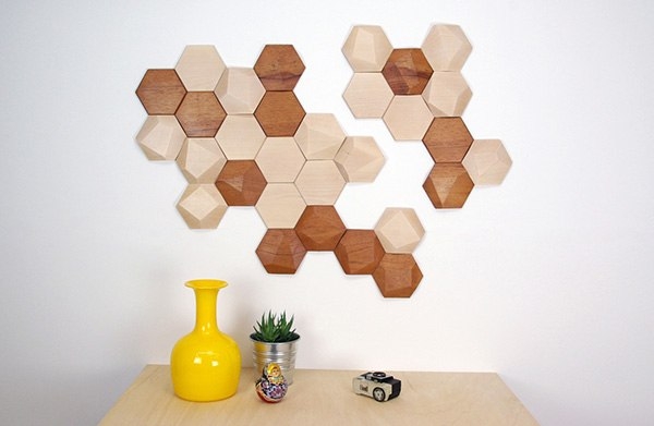 Необычная деревянная плитка в форме пчелиных сот.  Архитектура и интерьер.
