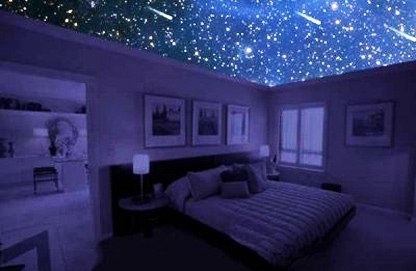 Звездное небо в квартире с помощью натяжного потолка.